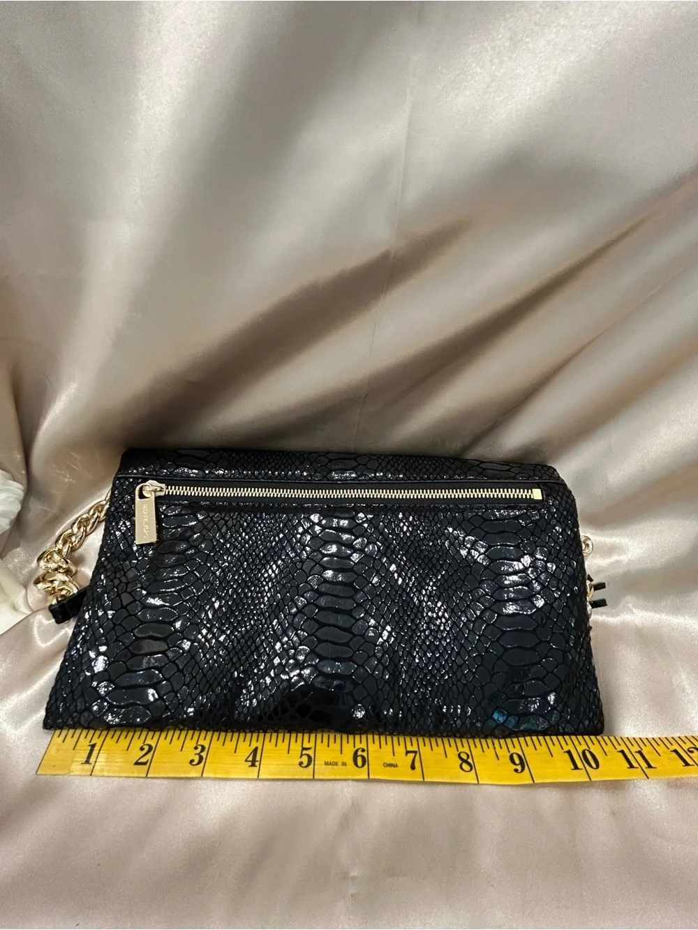 Michael Kors Black Snake-Embossed Tassel Crossbody